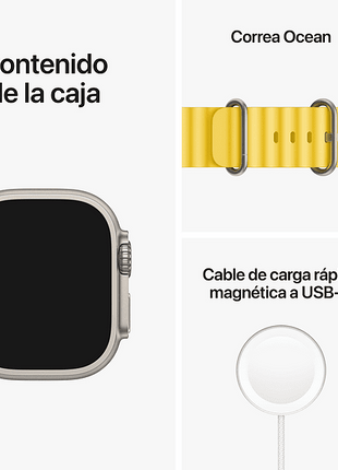Apple Watch Ultra (2022), GPS + Cellular, 49 mm, Caja de titanio, Cristal de zafiro, Correa Ocean de color Amarillo