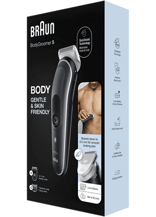 Afeitadora corporal - Braun 5 BG5340, Para hombres, Peine para zonas sensibles, Negro