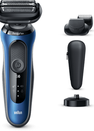 Afeitadora - Braun Series 6 61-B4500cs, Eléctrica SensoFlex, Uso En Seco Y En Mojado, Con Recortadora De Barba, Base De Carga, Azul