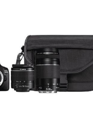 Cámara réflex- Canon EOS 2000D, 24.1MP, FHD + Objetivos 18-55mm f/3.5-5.6 y 75-300mm f/4-5.6 + Funda + SD 16GB