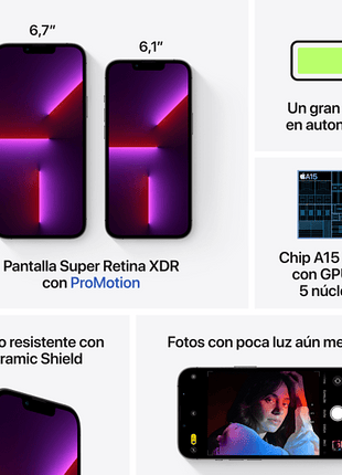 Apple iPhone 13 Pro, Grafito, 128 GB, 5G, 6.1" OLED Super Retina XDR ProMotion, Chip A15 Bionic, iOS