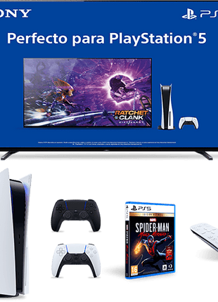 Pack TV OLED 65" - Sony 65A80J + Consola PS5 + Mando DualSens + Juego Spider-Man Miles Morales + Media Remote