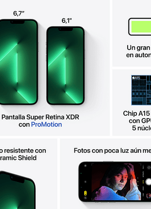 Apple iPhone 13 Pro Max, Verde Alpino, 128 GB, 5G, 6.7" OLED Super Retina XDR ProMotion, Chip A15 Bionic, iOS