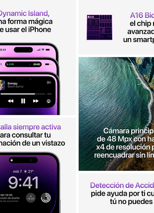 Apple iPhone 14 Pro Max, Púrpura, 128 GB, 5G, 6.7" Pantalla Super Retina XDR, Chip A16 Bionic, iOS