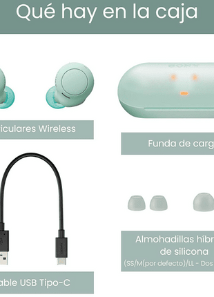 Auricular True Wireless - Sony WFC500G, Resistente al agua, Voice assist., Bluetooth, Carga rápida, 20h, Verde