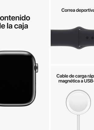 Apple Watch S8 (2022), GPS+CELL, 45 mm,  Caja de acero inoxidable, Vidrio delantero Ion-X, Correa deportiva graphito