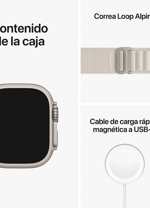 Apple Watch Ultra (2022), GPS + Cellular, 49 mm, Caja de titanio, Cristal de zafiro, Correa Loop Alpine en Talla S de color Blanco estrella