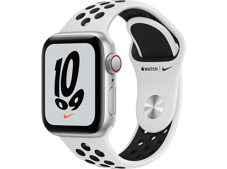 Apple Watch Nike SE (2021), GPS+CELL, 40 mm, Caja de aluminio en plata, Correa Nike Sport platino puro/negro