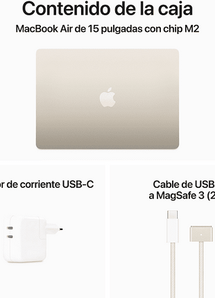 APPLE MacBook Air (2023), 15.3" Retina, Chip M2 de Apple, 8 GB, 256 GB SSD, MacOS, Teclado Magic Keyboard Touch ID, Blanco estrella