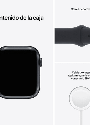 Apple Watch Series 7, GPS, 45 mm, Caja de aluminio Medianoche, Correa deportiva color Medianoche