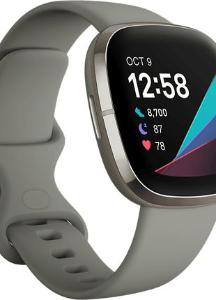 Reloj deportivo - Fitbit Sense, Gris Salvia, 1.58", 13.97 cm – 22 cm, Wi-Fi, SpO2, NFC, GPS, ATM 5, Android