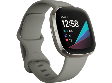 Reloj deportivo - Fitbit Sense, Gris Salvia, 1.58", 13.97 cm – 22 cm, Wi-Fi, SpO2, NFC, GPS, ATM 5, Android