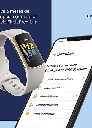 Pulsera de actividad - Fitbit Charge 5, Grafito Blanco Marfil, 13 - 21 cm, 1.04", GPS, BT LE, ECG, NFC, SpO2