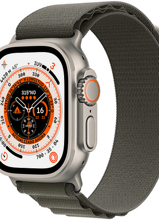 Apple Watch Ultra (2022), GPS + Cellular, 49 mm, Caja de titanio, Cristal de zafiro, Correa Loop Alpine en Talla L de color Verde
