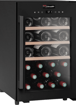 Vinoteca - Climadiff CS31B1, 31 botellas, Antivibración, 3 estantes, LED, 63 cm, Negro